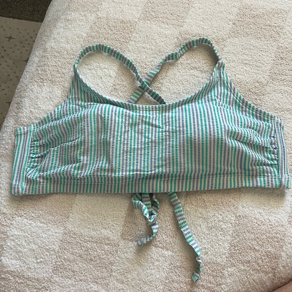 Xhilaration Teal and White Striped Bikini Top
